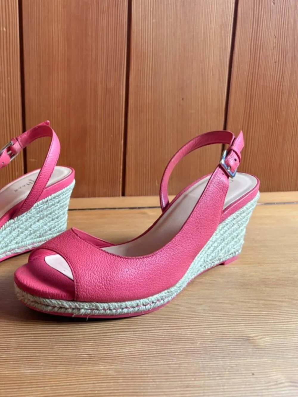 Cole Haan Espadrille Wedge Sandals Pink Leather | Size 7B